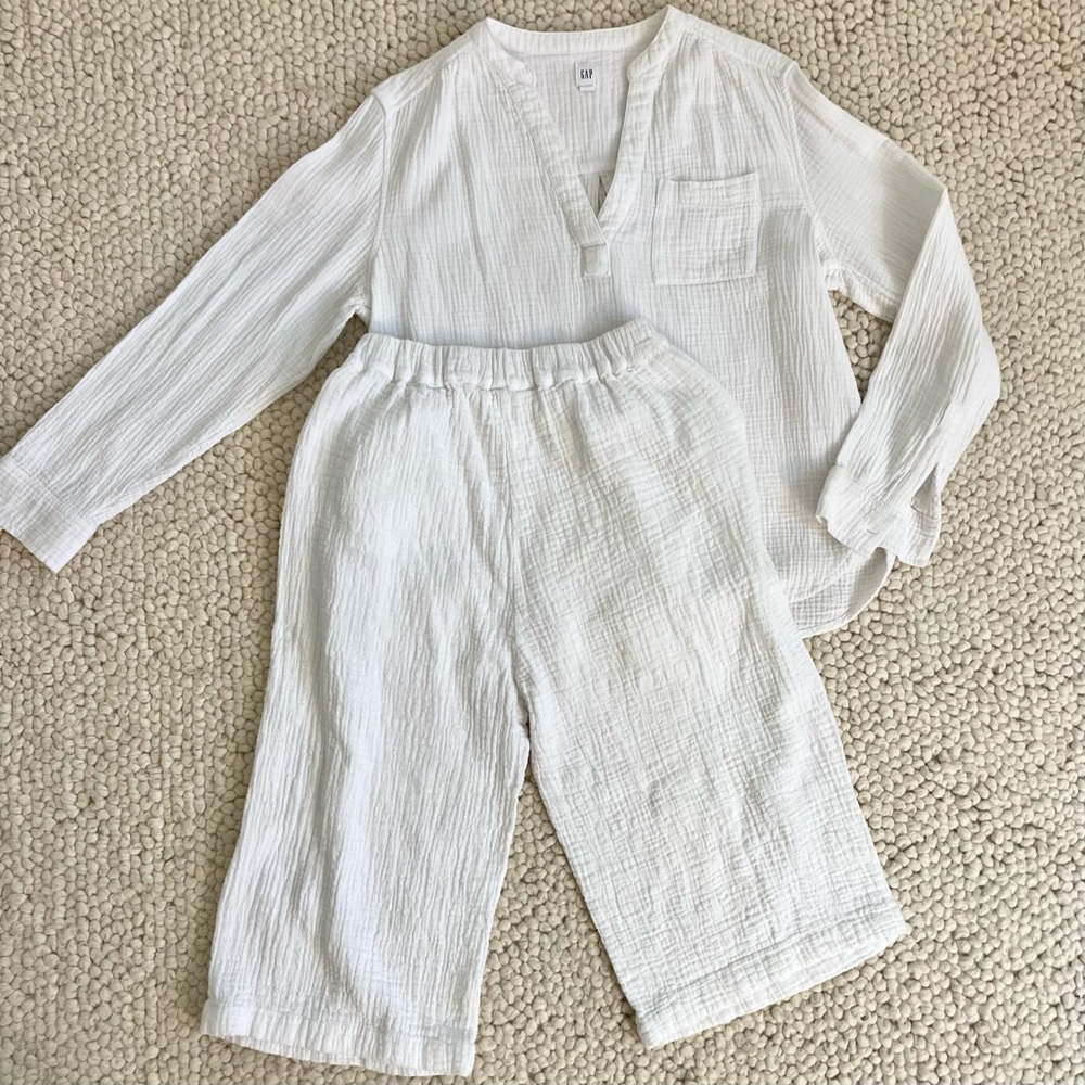 Crinkly Tunic with Pants, Women Medium White